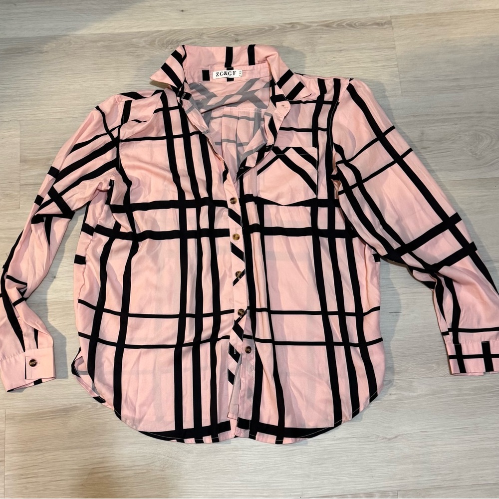 Pink and Black Plaid Shirt